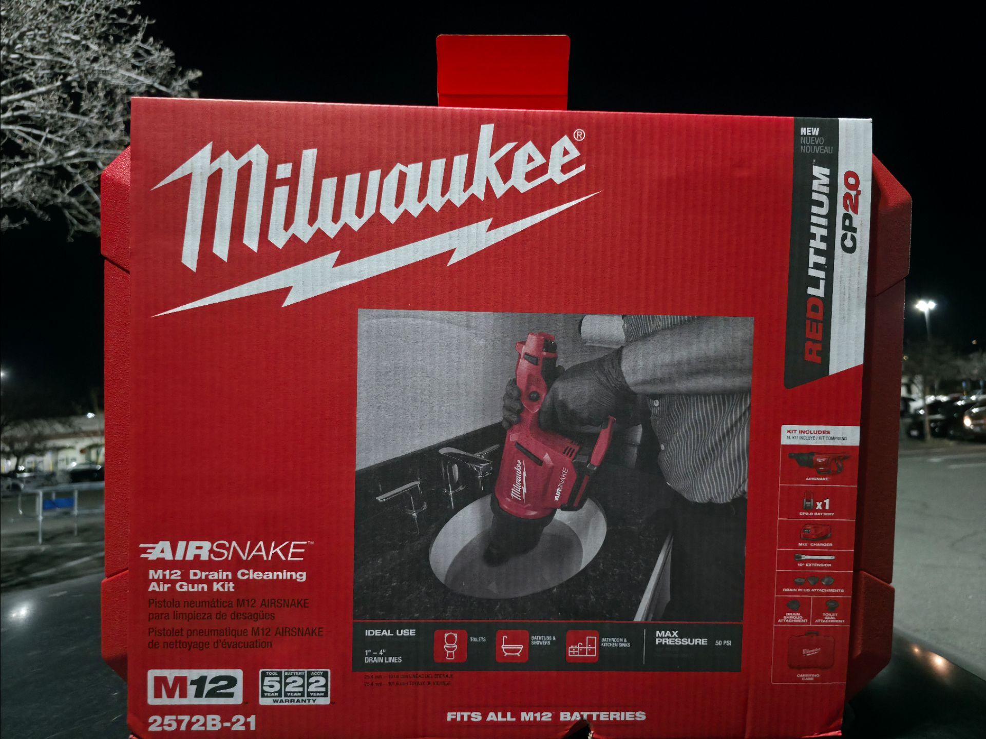 Milwaukee M12 12-Volt Lithium-Ion Cordless Drain Cleaning Airsnake Air Gun Kit with (1) 2.0Ah Battery, Toilet Attachments