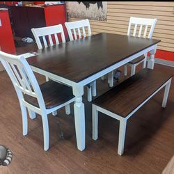 Whitesburg  6 Pcs Dining Table Set Table 4 Chairs and Bench Finance and Delivery Available 