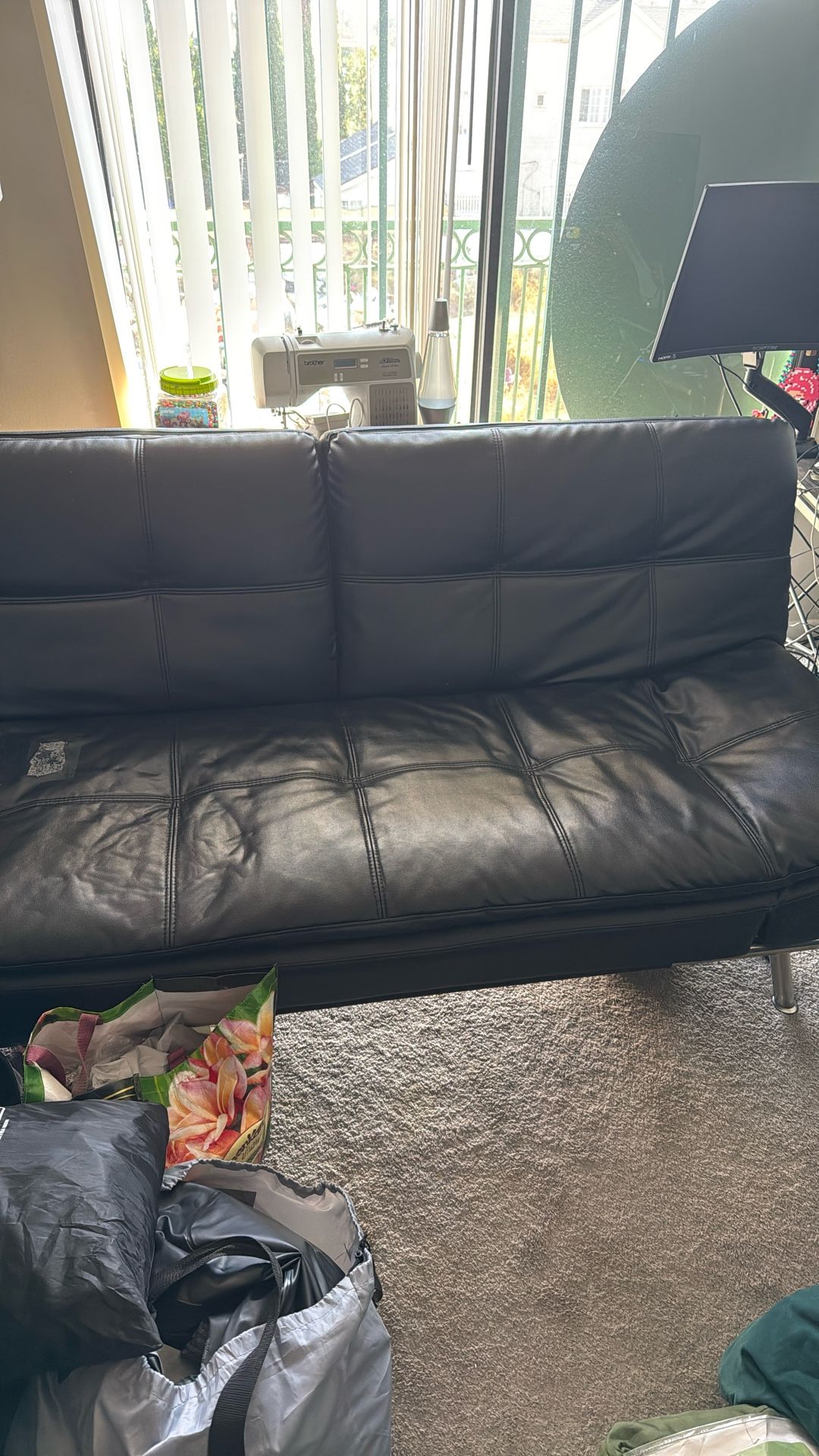Black Faux Leather Futon
