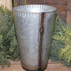 Large Galvanized Metal & Gold Farmhouse Flower Bucket Pail Vase
