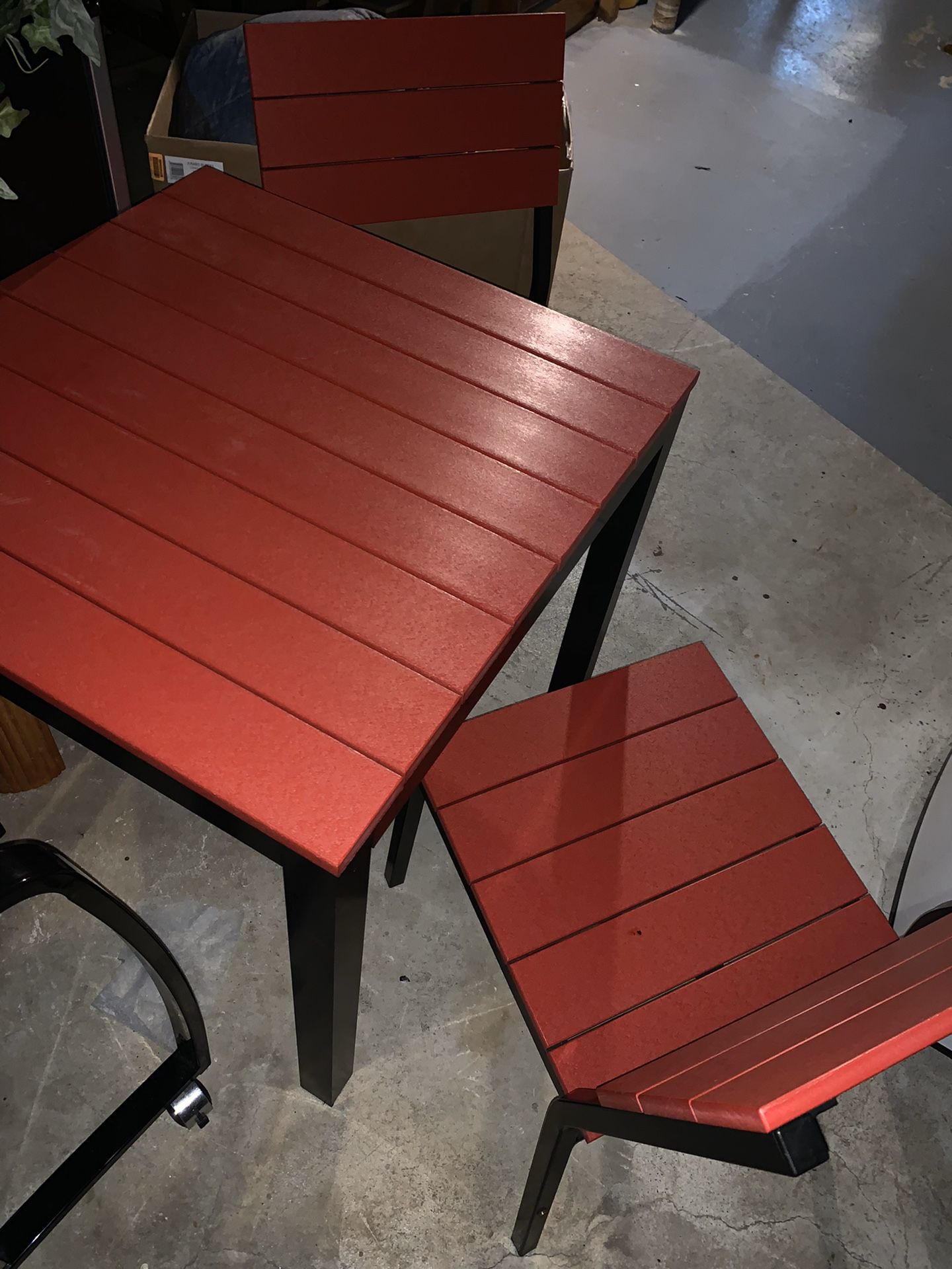 Patio set red black table with two chairs