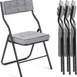  Padded Folding Chairs 4 Pack - Foldable Dining Chair with Cushion, Portable and Assembled Extra Seat for Guests Kitchen Office Wedding Party Black an