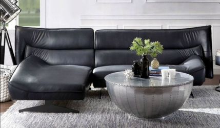 Brand New Dark Grey Top Grain Leather Modern Style Sectional Sofa