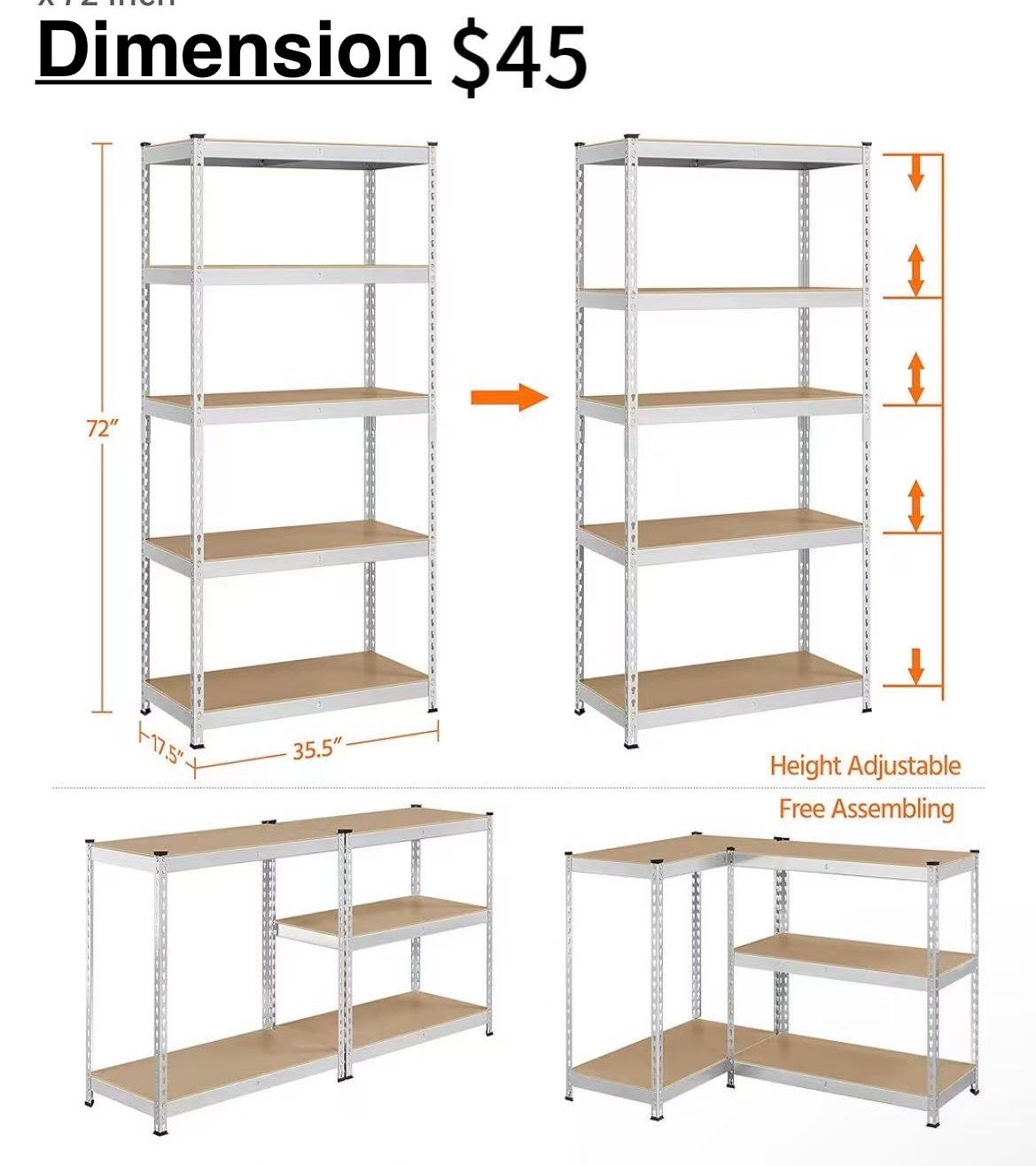 😄 REIBII 5-Tier 35.5”Wx17.5''Dx72''H 5-Tier Utility Shelves, Metal Storage Shelves Garage Shelving Unit Adjustable Garage Storage Shelves Storage Rac