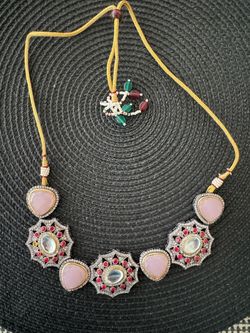 Indian Statement Necklace with Pink and Red Stones
