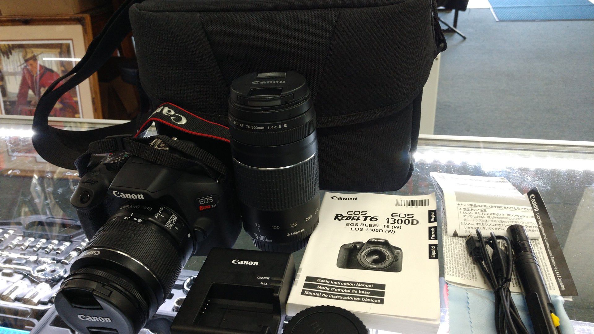 Canon EOS Rebel T6 Digital SLR Camera w/ 2 Lenses 18-55mm & 75-300mm and Case