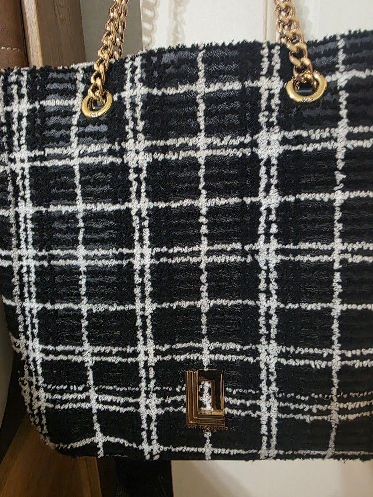 Karl lagerfeld plaid tote bag