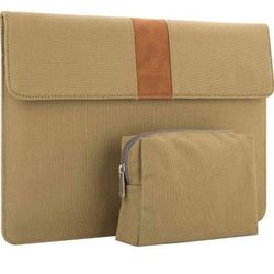 13 inch Protective Ultra Slim Canvas Laptop Bag Cover Case (Brown Khaki)