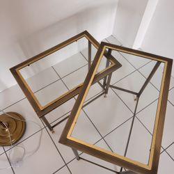 Vintage Design Institute of America Brass & Glass Nesting Tables (Set of 2)