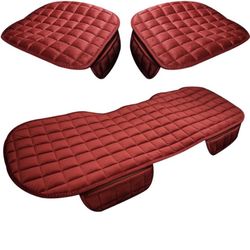 3Pcs Winter Plush Warm Anti-Slip Car Seat Cushion Cover Set with Storage Pocket