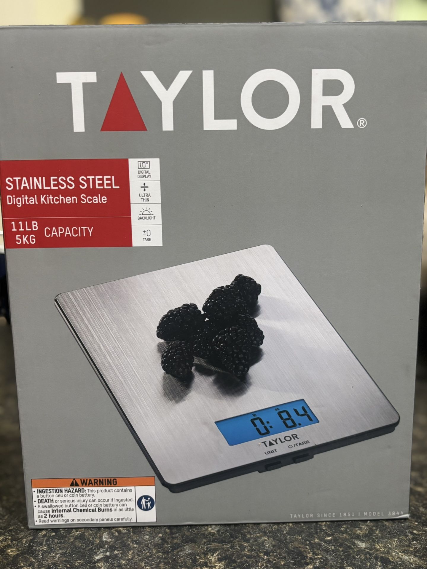 Taylor 11lb Stainless Steel Digital Kitchen Scale, Ultra-Thin, Silver New