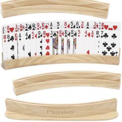 Plusvivo• Set of 4 Curved Playing Cards Holders for Seniors Adults - Soild Wood Cards Holders for Playing Cards 13 x 1.9 x 2.4 Inch for BriReg $28.99 