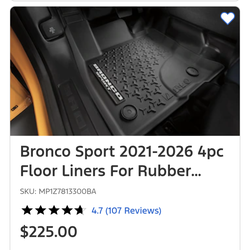 OEM Ford Bronco Sport rubber floor mats - new in box