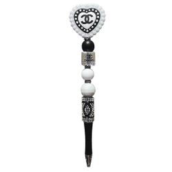 Heart Fashion Fancy Custom Bling Beaded Ballpoint Twist Pen White Black