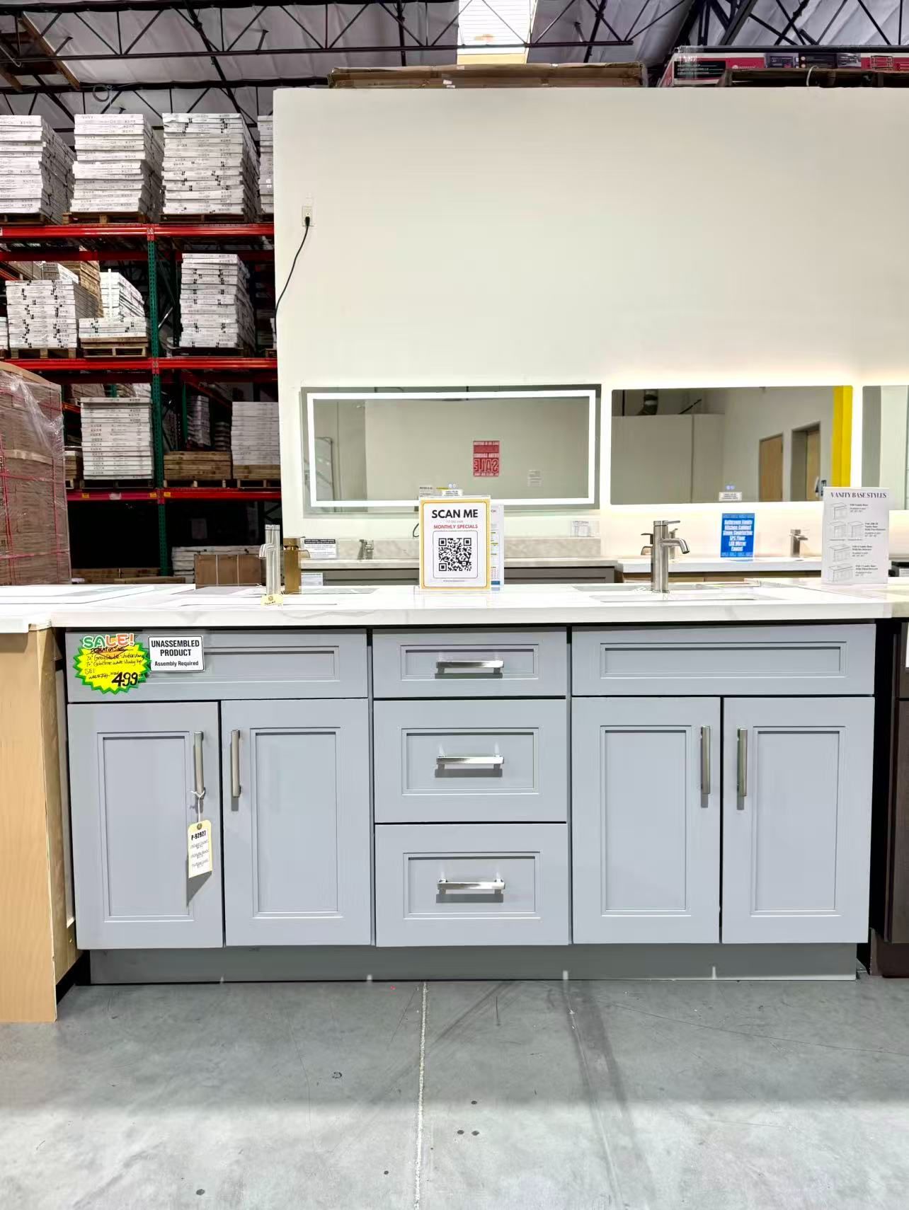 72” Solid Wood Double Grey Shaker Vanity with White Quartz Top COMBO SET– $499 Display Sale!