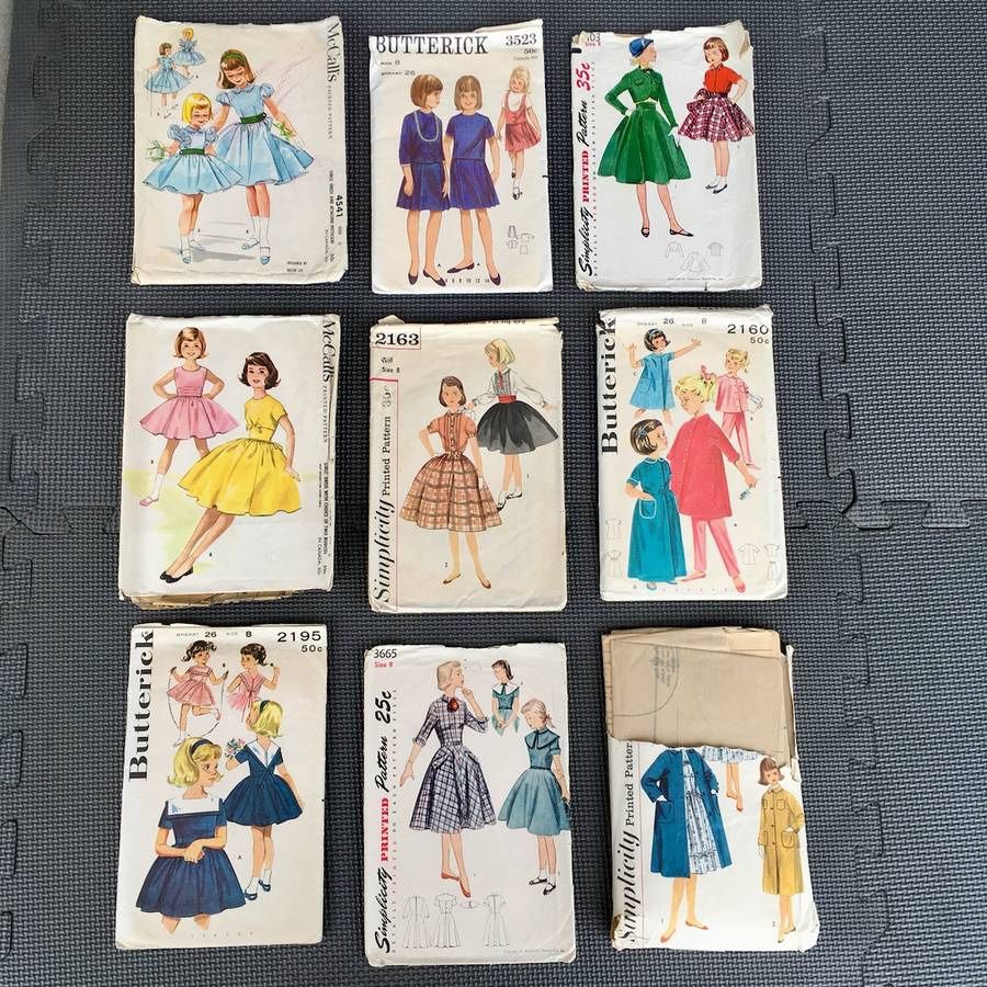 Lot of 9 Vintage Size 8 Child Girl Sewing Patterns Dresses Sleepware