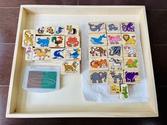Melissa & Doug Deluxe Wooden Stamp Set: Animals, Wooden Stamps With Washable Ink, For Kids Ages 4+