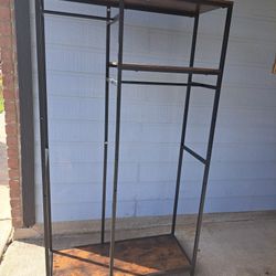 Better Homes & Gardens Jace Freestanding Metal 2-Rod Garment Clothes Rack with 2 Wooden Shelves, Black