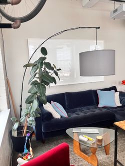 IKEA SKAFTET Arc Floor Lamp with Gray Fabric Shade