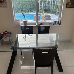 Modern 71” Glass Dining Table with 3 Chairs – Solid Wood Base