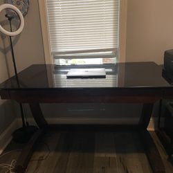 Beautiful Dark Wood Desk w/black glass surface