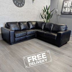 *Like New*  Ikea Black 100 % Leather Sectional Sofa + Free delivery 🚚