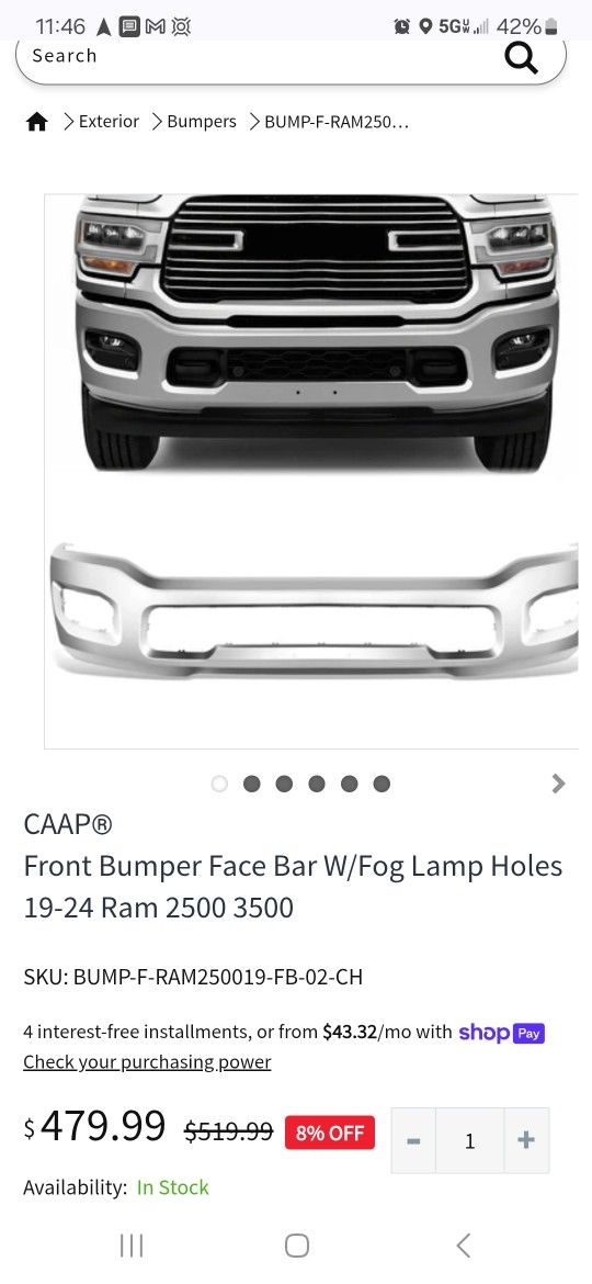 5th Gen Dodge Ram Front Bumper