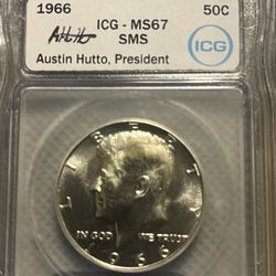 1966 Silver .50C IGC MS67 SMS Austin Hutto Signed 