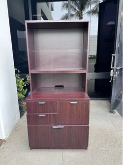 Dark cherry wood file cabinet