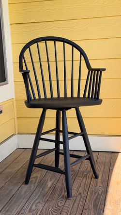 Refinished Windsor Swivel Bar Stool with Arms — Matte Black