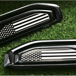 Pair Custom USA Flag Driver Side Vent Right Left 3D Badge Emblems Replacement for 19-24 GMC Sierra 3.0 Duramax 5.3L 6.2L V8 1500 GM (Black White)