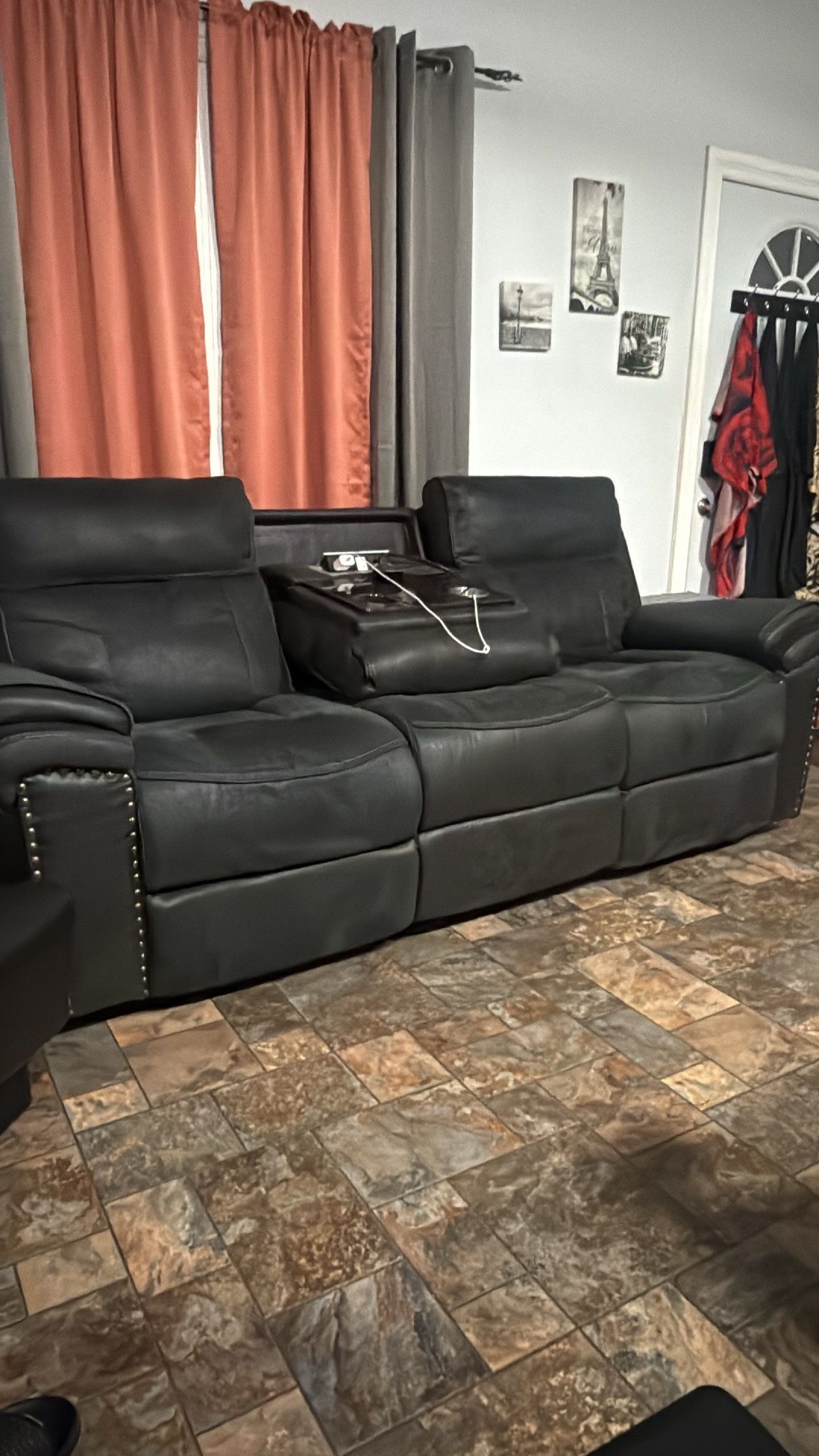 Used Like New Suede Recliner Sofa W/Charging Port