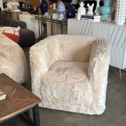 Arm Chair Swivel Oversized - New - Beige Faux Fur Fabric- For Home / Office - Delivery Available- Pair Available 