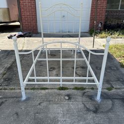Twin  Size White Steel 4 Post Bed