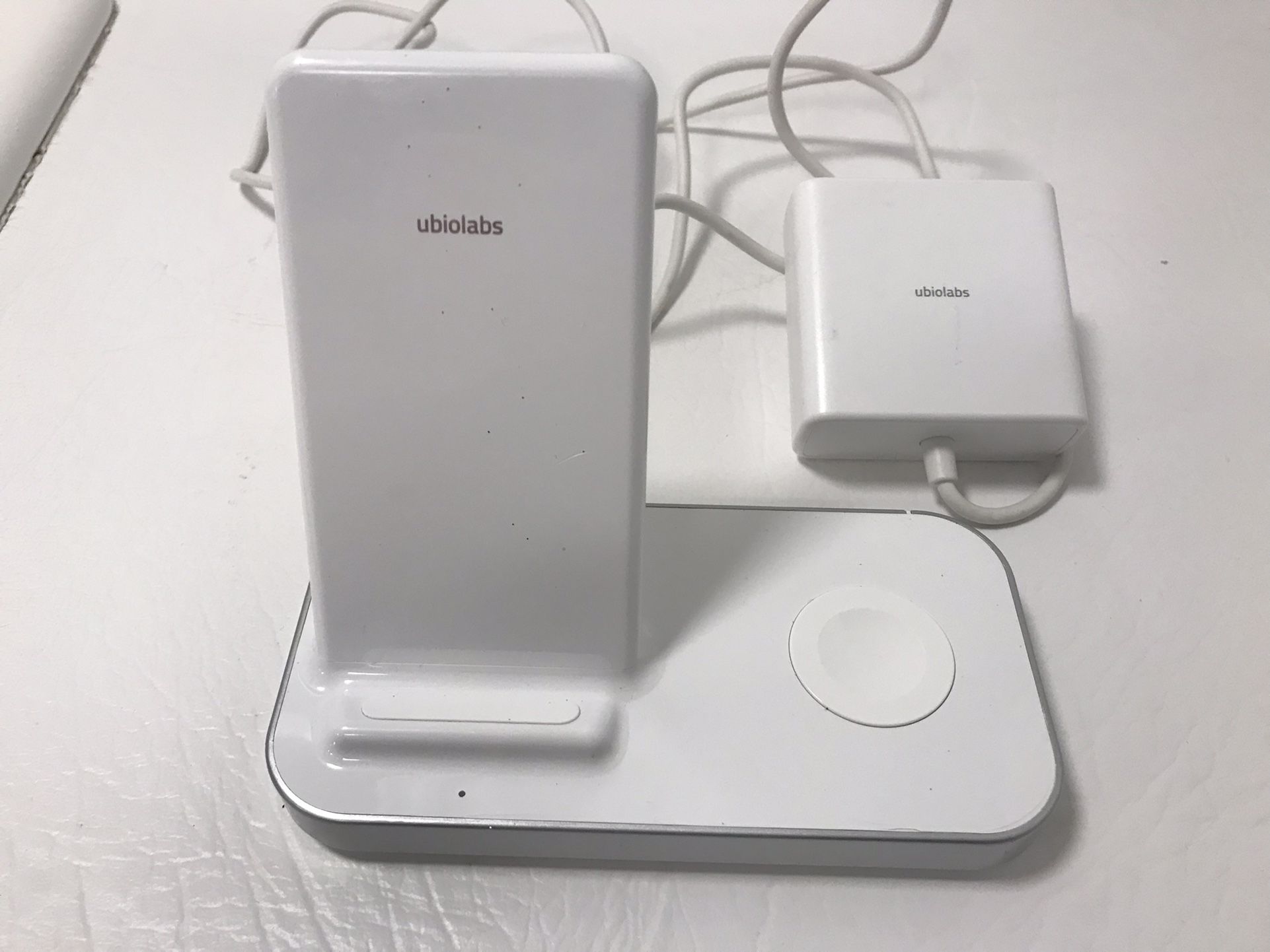 Wireless Charging Stand for iPhone 8 thru 11 and Apple Watch by Ubiolabs