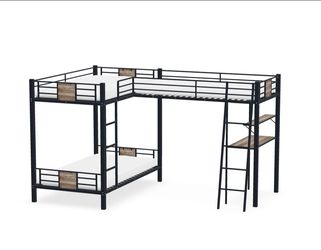 L-Shaped Triple Bunk Bed