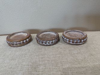 Set of 3 Round Wood Candle Holders