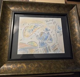 1993 Peter Max Hand Drawn Umbrella Man With Reverse Sketch