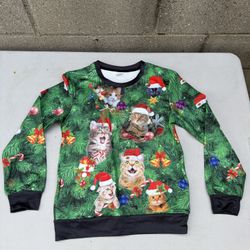 Christmas Cat Long Sleeve Shirt Kids Large