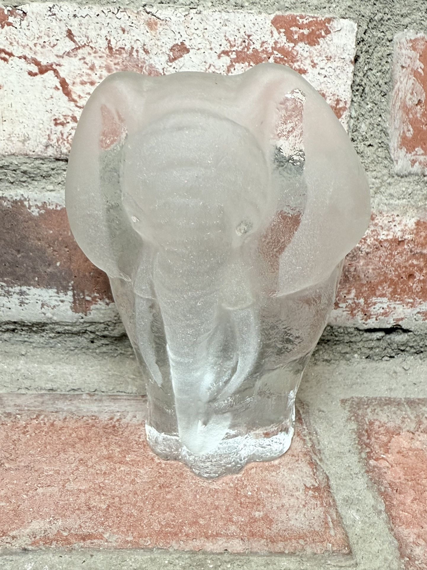 Viking Glass Crystal Frosted Elephant Figurine Vintage Paperweight 5.5" EUC