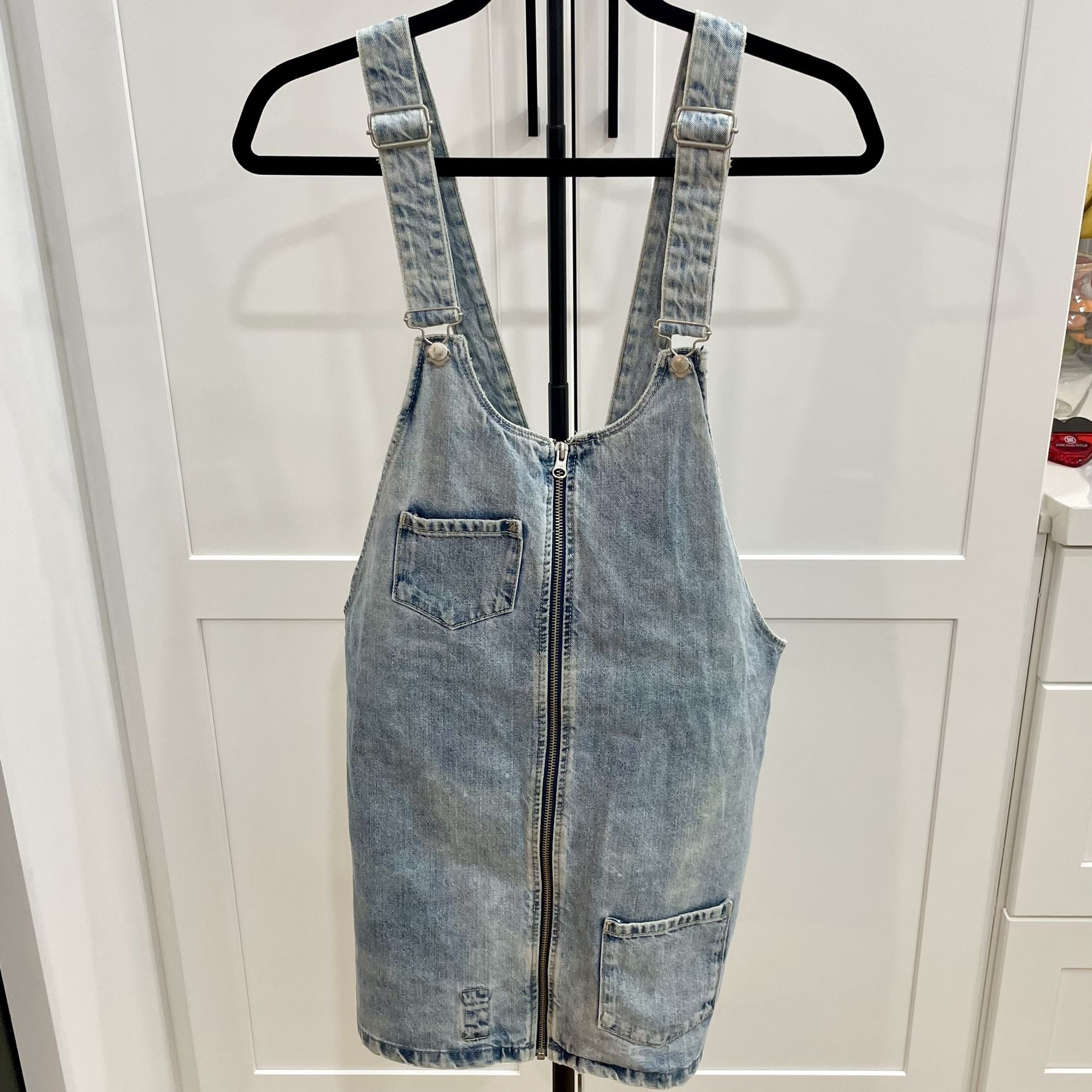 Zara Medium Trafaluc Overalls Jumper Dress Zip Denim Adjustable Straps