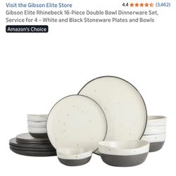 ✨ Cute White + Dark Grey Dish Set w/ Blue Accent – 30 Pieces – $50 ✨