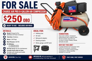 Charge Air Pro 8-Gallon Air Compressor – Great Working Condition