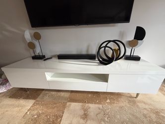 Tv console table white high gloss