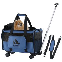Dog Cat Carrier with Wheels TSA Airline Approved Rolling Pet Carrier,