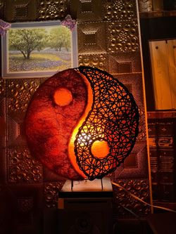 Unique Yin & Yang Natural Rattan&Krangle fabric Table Lamp