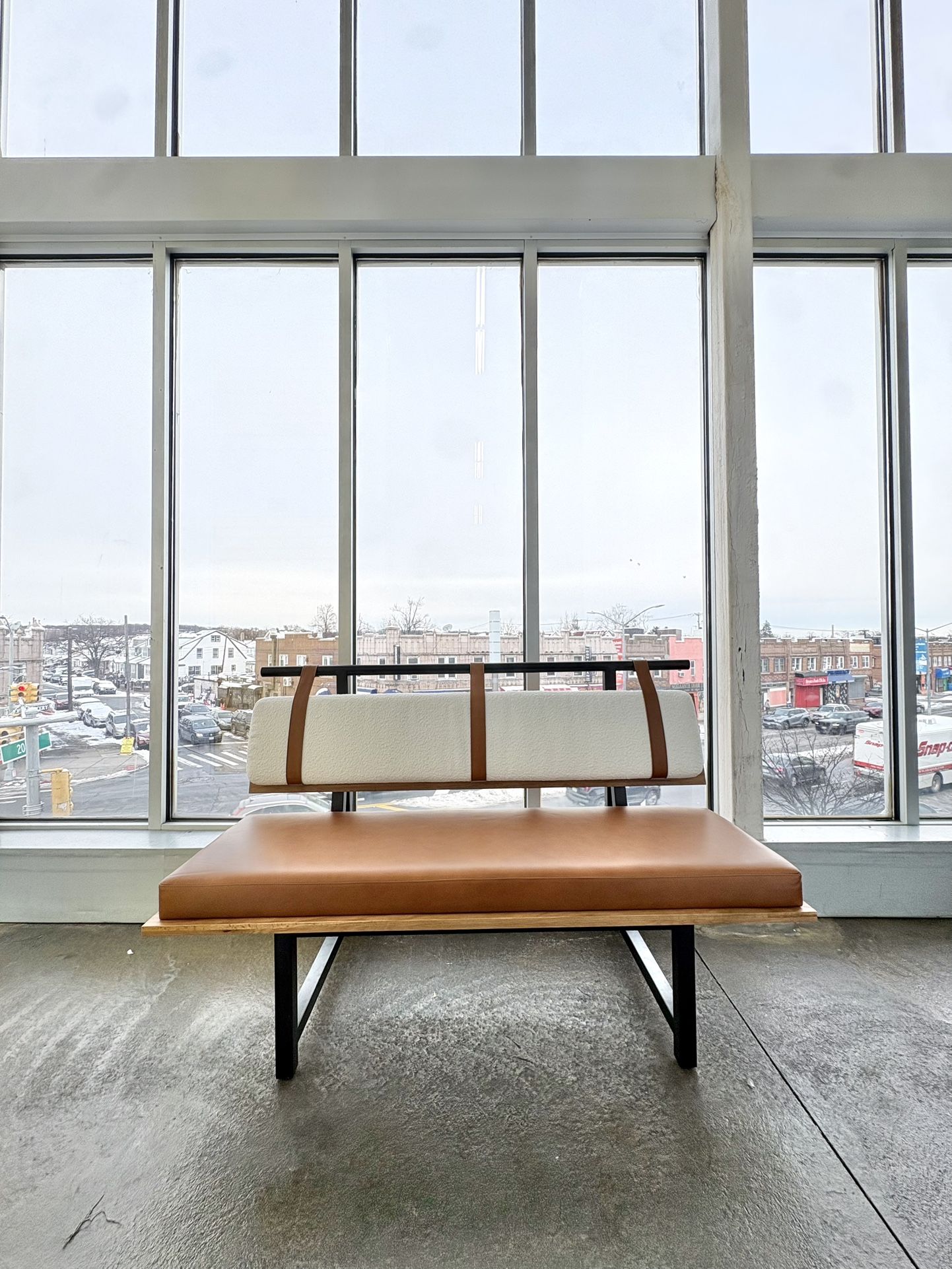 Denver Modern Banquette Midcentury Modern Minimalist Brown Leather Chair Bench (π Free Local Delivery)