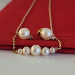 ❤️ June Birthstone! 14k Lovely Yellow Gold Freshwater Pearls Necklace and Earrings/ Bello Collar con Perlas y Aretes! 👌🎁Post Tags: Collar 14k Earrin