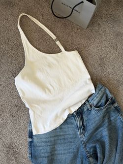 Zara halter top, white ribbed top, asymmetrical hem, cropped halter, chic fancy top, sleeveless tank, going out, casual dressy, summer top, minimalist