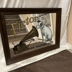 22”x30” Nipper the RCA dog Victor His Master’s Voice VINTAGE framed mirror